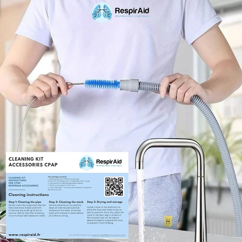 RespirAid Complete CPAP Maintenance Kit, Hose, Cleaning Brushes, Holder and