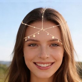 Cadena para la Cabeza para Mujer, Cadena la Cabeza con Diamantes de Imitación Bohemios Multicapa Dorados Tocado Ajustable de Genio Egipcio Festivales 