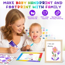 Sortnic 75ml Purple Baby Hand and Footprint Ink Kit, Baby Handprint Footprint Paint, Dog Cat Paw Print Kit, Washable, Non Toxic Acid-Free, Safe Gentle for Home Christmas New Year DIY Keepsake Stamp