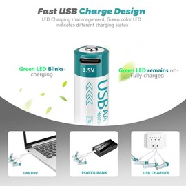 10 Pack USB Rechargeable 1.5V Lithium Batteries AA Size,Long-Lasting Double A Bettery 2600mWh for Household Office Devices,Blink Camera