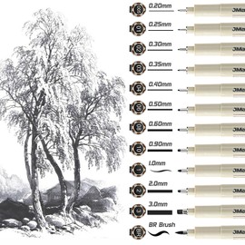 EUZUXU 12 Piece Fineliner Pen Set, Micron Fineliner with 12 Different Line Widths Ink Pen, Black Felt Tip Pens, Pigment Liner Set, for Art Drawing, Sketching