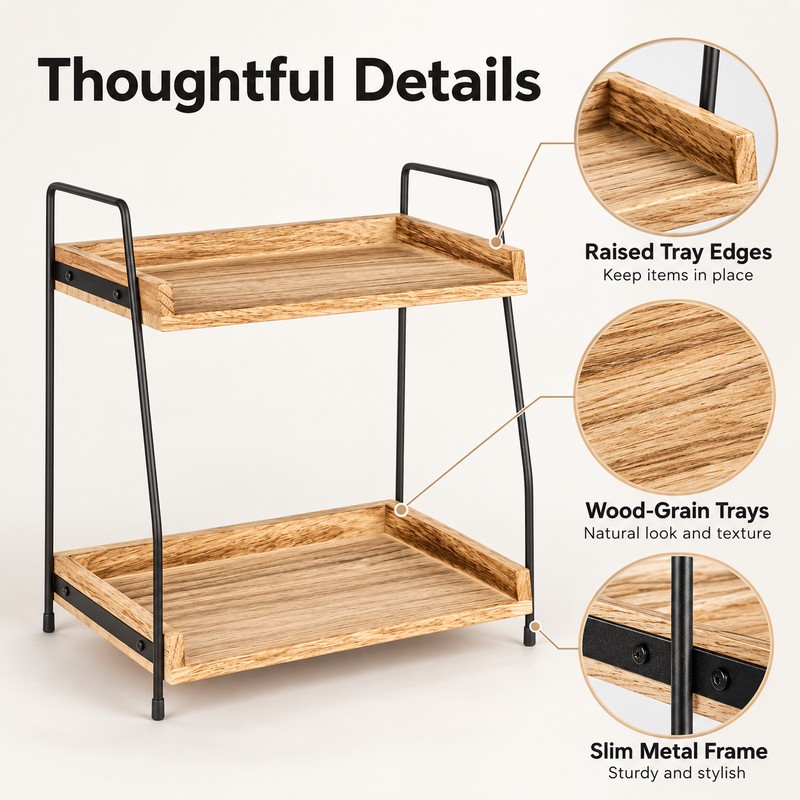 Countertop Organizer for Coffee & Kitchen Essentials – Wooden Storage