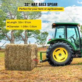 Happybuy 32" Hay Spear, 1350lb Capacity, Bale Spike with Quick Attach, 1.4" Wide, Red Coated Forks for Tractors/Loaders