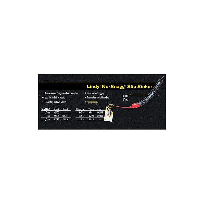 Lindy No-Snagg Slip Sinker Banana-Shaped Fishing Sinker - Enables Anglers