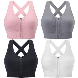 Evercute Zip Front Post-Surgery Bra Women's Wireless Sports Bras Padded Strappy Medium Support Yoga Exercise Athletic Bras