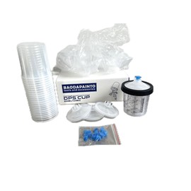Disposable Spray Gun Paint Cup System,DPS Baodapainto Liner Cup kit,22oz (650ml) kit,25 Pack Cup Liners,25 lids,1 Hard Cup,1 Collar with 10 Plugs,for Spray Gun Sagola,Sata,Iwata,Devilbiss,Walcom