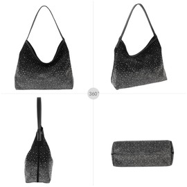 Aisi Tote Bags For Women Glitter Rhinestone +Suede Leather Handbags Large Capacity Hobo Shoulder Bag Shiny Shopping Bag Pouch