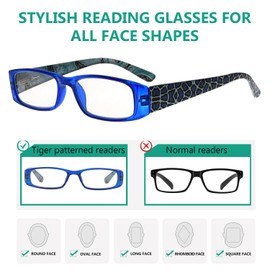 Eyekepper 10-Pack Spring Hinges Tiger Patterned Temples Rectangular Reading Glasses For Women Includes Sunshine Readers +2.25