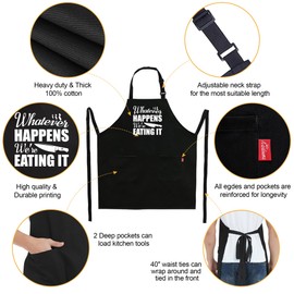 Kaidouma Funny Grill Aprons for Men - Whatever Happens We’re Eating It - Men‘s Funny Kitchen Chef Cooking Grilling BBQ Aprons with 2 Pockets - Father’s Day Birthday Christmas Gifts for Dad, Husband