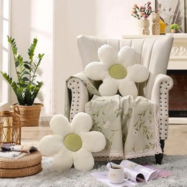 Yhoelata Flower Cushion, White, Seat Cushion, Floor Aesthetic Room Decoration, Bedroom, Goose Flower Decorative Cushion, Children's Room, Preppy Room Decor, Sofa Cushion, 38 cm