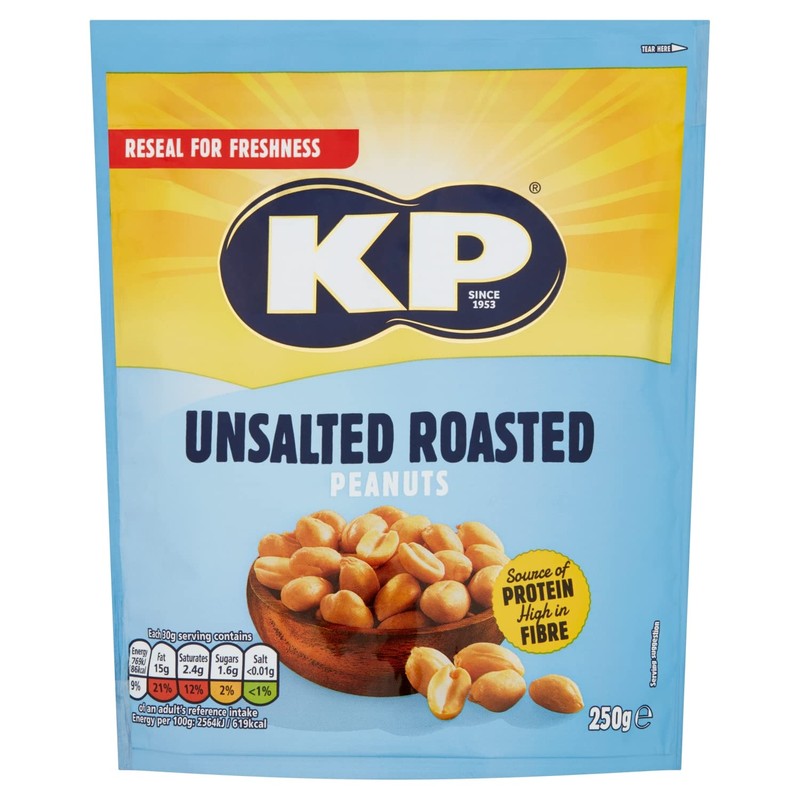 KP Nuts Share Bag of Unsalted Peanuts, 250g