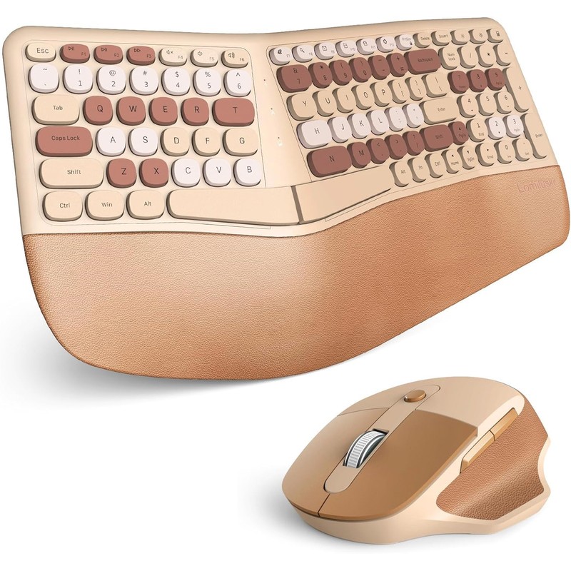Wireless Ergonomic Keyboard and Mouse Combo with PU Wrist Rest,