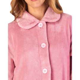 Slenderella Ladies Button Up Coral Fleece Dressing Gown Bath Robe with Waffle Detail XXL (Pink)