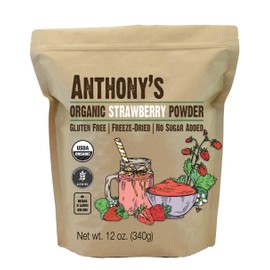 Anthony's Organic Strawberry Powder, 12 oz, Freeze Dried, Gluten Free, No Sugar Added, Non GMO