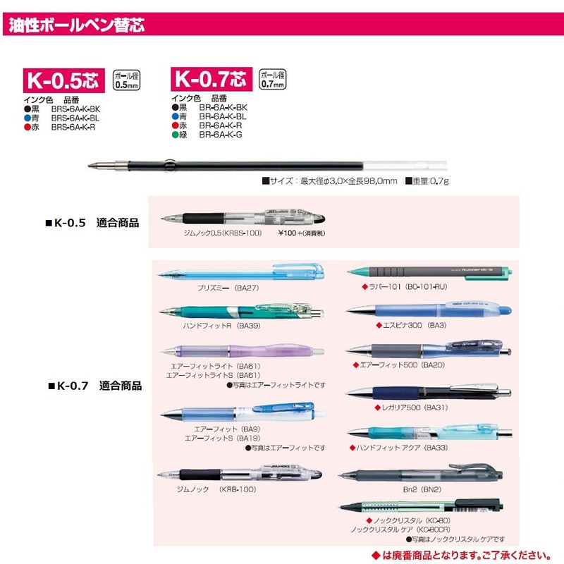 ゼブラ(ZEBRA) 油性ボールペン替芯 ジムノック K-0.5芯 黒 10本 B-BRS-6A-K-BK