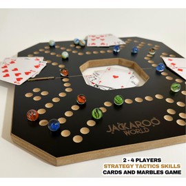 Jackaroo Board Game - 2-4 Player Cards and Marbles Board Games - Marble Strategy Game - Carbles Game - Marbles and Jokers Board Game Wooden Wahoo Game Board - Dirty marbles wood Strategy Games (Black)