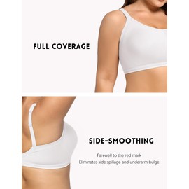 POKARLA Bras for Women Seamless Wireless Full-Coverage Adjustable Straps Stretchy Underarm Smoothing Lightly Lined Bra,White,Small
