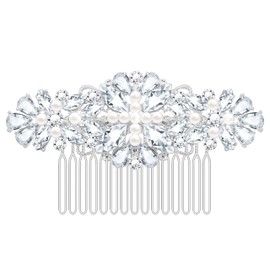 Women's Rhinestone Crystal and Pearl Vine Bridal Comb, Wedding or Prom Hair Side Combs Art Deco Accessory for Women, Brides Hair Accessories / Gift Box