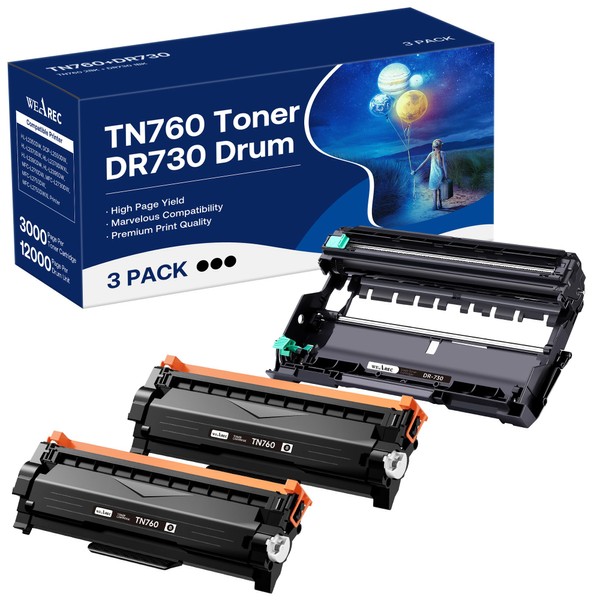 DR730 Drum Unit and TN760 Toner Cartridge Compatible Replacement for Brother DR730 DR 730 TN-760 TN730 TN-730 Work with MFC-L2750DW HL-L2350DW DCP-L2550DW Printer (2 Toners, 1 Drum Unit, 3-Pack)