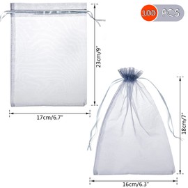 YFZYT Organza Bags Pack of 100, Organza Bags 17 x 23 cm with Satin Drawstring, Gift Bag Jewellery Bag for Christmas Party and Wedding, Large Size Packaging (Grey)