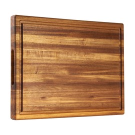 COZIFA Large Wood Cutting Board for Kitchen - Heavy Duty Thick Wooden Cutting Board Acacia - Solid Chopping Block with Juice Groove, Inner Handles, Natural Oil Wax Finish - 17x12 x1.2inches