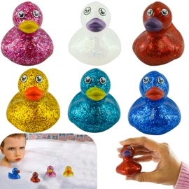 6Pcs Glitter Plastic Duck Toys | 6cm Baby Bath Shower Decorations| Birthday Party Favors, Summer Beach and Pool Activity Supplies, Assortment Duckies for Kids 1+ Years