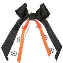 Soccer Small Bow black and orange, white pony band, Made in the USA, many colors