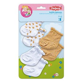 Heless 1711 - Socks with Glitter for Dolls in White, Gold and Silver, 3 Pairs, Size 28 - 35