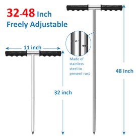 GADFISH Stainless Steel Soil Probe Rod,32-48 Inch Hight Adjustable Ground Rod Tool with T-Handle for Locating Septic Tanks,Underground Pipes,Water Lines,Graves and Gopher Runs