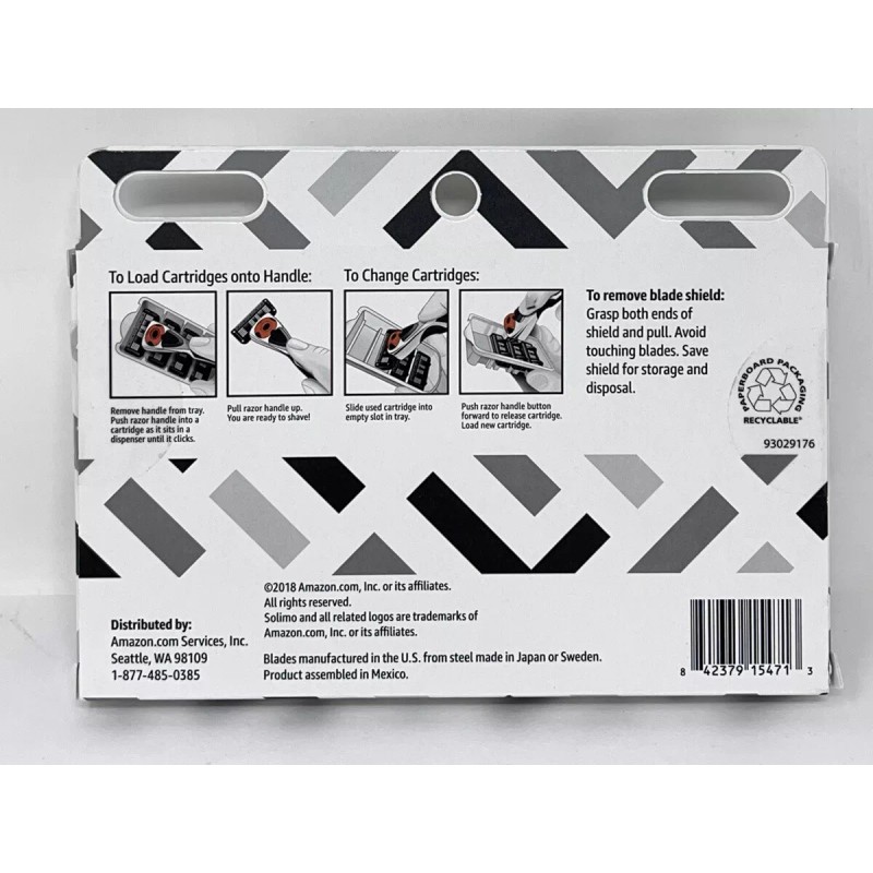 Solimo Razor Refills 3-Blade Cartridges 12ct Anti-Clog Dual Lubricating Strips