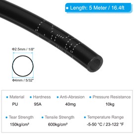 PATIKIL Pneumatic Tubing 5/32 OD 16.4ft, 4mm OD 2.5mm ID PU Air Line Pipe Tube for Air Compressor Fitting or Fluid Transfer,Black