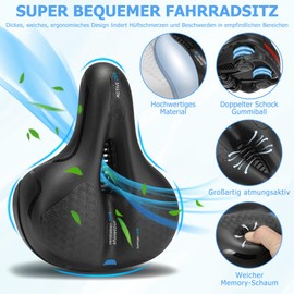 CDYWD Bicycle Saddle Men & Women Comfortable, Wide, Soft, Thickened Memory Foam Ergonomic Bicycle Saddle, Universal Replacement Bicycle Seat for Mountain Bike, MTB, Trekking, City Bike, Ebike,