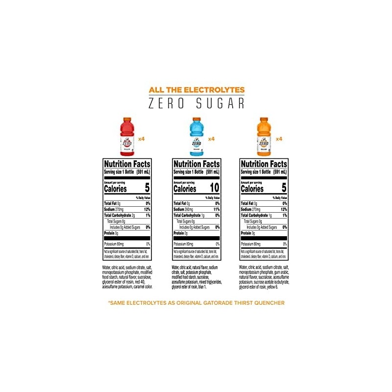 Gatorade G Zero Thirst Quencher, 3 Flavor Variety Pack, 20oz