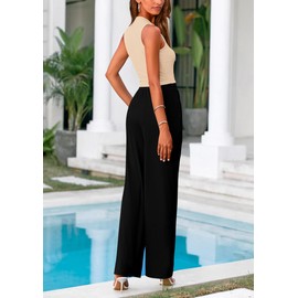 PRETTYGARDEN Women's Summer 2 Piece Loungewear Set Cropped Tank Top Wide Leg Sweatpants Tracksuit Casual Outfits (Apricot Black,Medium)