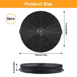 2 Stück 17.5x2.5 cm Umluftfilter Aktivkohlefilter, Universal kreisförmig Kohlefilter für Dunstabzug Kompatibel mit Mehreren Marken und Modellen, Adsorption von öldämpfen für Dunstabzugshaube