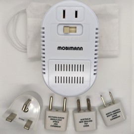MOBIMANN 25W/1875W Dual Wattage Travel Voltage Converter, Step Down 220V to 110V, Overheat & Overload Protection, Includes 4 Universal Travel Plugs, White, MM-111