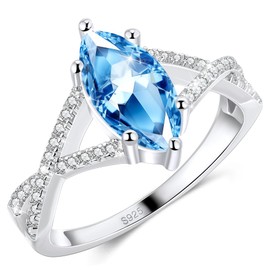 LEXLUNE 1.5CT Solitaire Blue Marquise Cut Engagement Ring For Women, Sterling S925 Silver Solitaire Ring Wedding Ring Promise Ring Cubic Zirconia CZ Size 6, March Birthstone Aquamarine