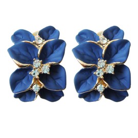 Navachi 18k Gold Plated Crystal Royalblue Enamel Leaves Flower Az2121e Omega Earrings
