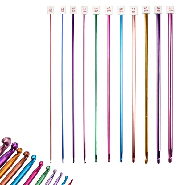 11-Piece Crochet Hook Set, Aluminium Tunisian Crochet Hooks, Multicoloured Afghan