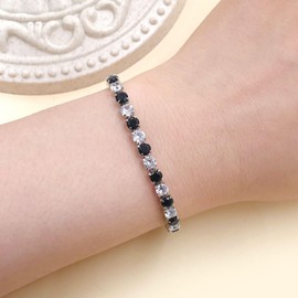 Tobestu Womens 6.7" Platinum Plated Bracelets - 4mm Black White Round Cut Cubic Zirconia Tennis Bracelet for Holidays - Size 6.7" YA5032