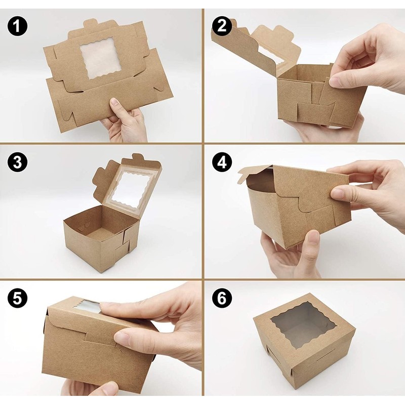 PIQIUQIU Brown Kraft Paper Gift Boxes for Pastries with Window