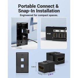 VCE HDMI Keystone Jack 6-Pack, 4K HDMI Female to Female Adapter Coupler Snap-in for Keystone Wall Plate, Black