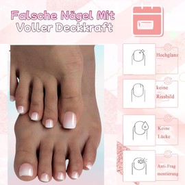 Pack of 120 False Toenails Kit, Gradient Toenails for Sticking, 15 Sizes Artificial Toe Nail Tips for Women Manicure DIY, Shiny Fake Nails with Full Coverage (Nude Pink Gradient)