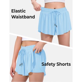 BOOPH - Pantalones cortos deportivos con bolsillos interiores para niñas, correr, tenis y deportes, Azul, 9-10 Años