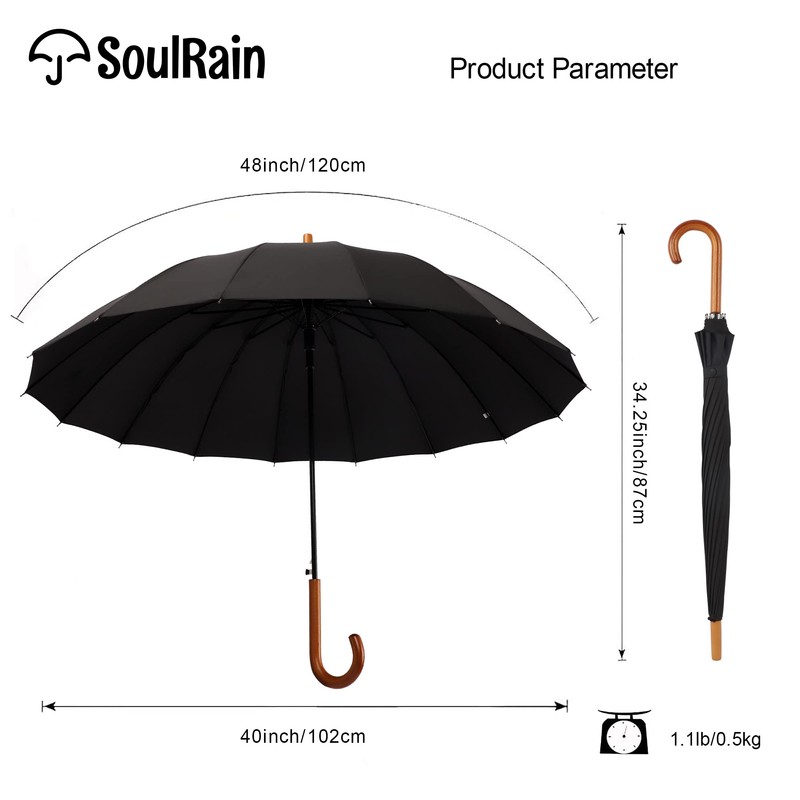 SoulRain 16 Ribs 48" Stick Umbrella Auto Open Solid Color