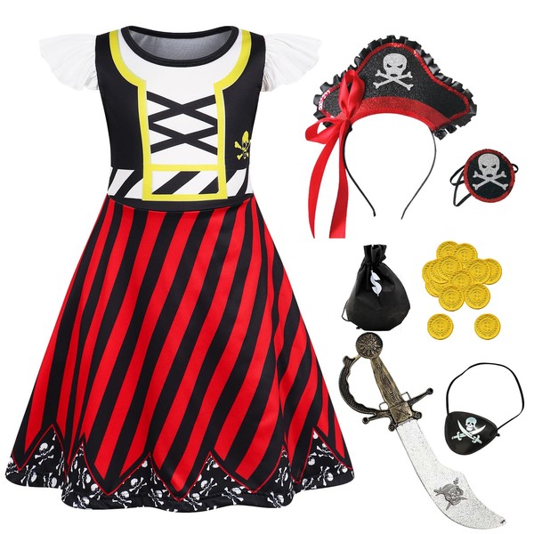 Jurebecia Girls Pirate Costume Toddler Kids Princess Buccaneer Costume Dress