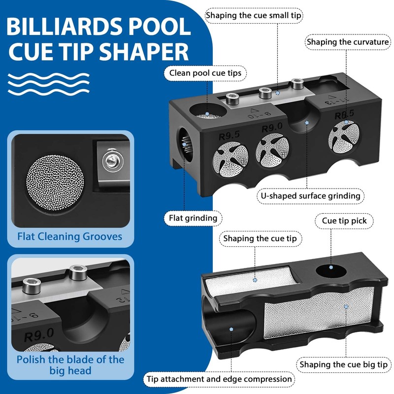 Eikovia 11-in-1 Billiards Pool Cue Tip Shaper, Pool Cue Tips