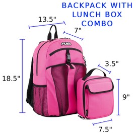 FUEL Teens Student Water Resistant Backpack Set Lunch Bookbag Bag Soft Reusable Insulated Cooler Lunch Box Thermal Travel Office Lunch Bag, Pink Sizzle