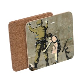 Cork Coasters - Banksy Girl Soldier Hunting Gun Graffiti Street Art - Pack of 6 (95x95mm)