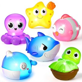 Light Up Bath Toys, Toddler Pool Toys for 1 2 3 Year Old Girl Boy, Water Activated Bath Toys for Kids Ages 1-3, Glowing Baby Bath Toys for Boy & Girl Gifts, 6 Pack